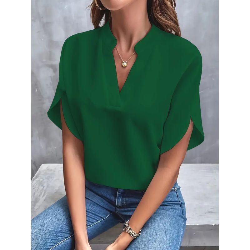 

Casual Solid Color V-neck Loose Shirt Casual Solid Color and V-neck Loose Shirt Green XL