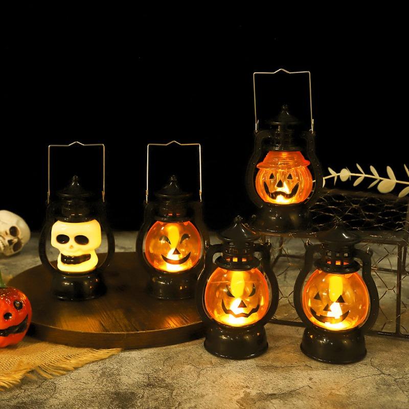 LED Halloween Pumpkin Lamp Portable Lamp Candle  Vintage Small Oil  Lamp Halloween Party Home Decoration Horror Props