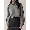 YYFS Women's Fashion Casual Fall Winter Stripe Print Long Sleeve High Neck Sweaters