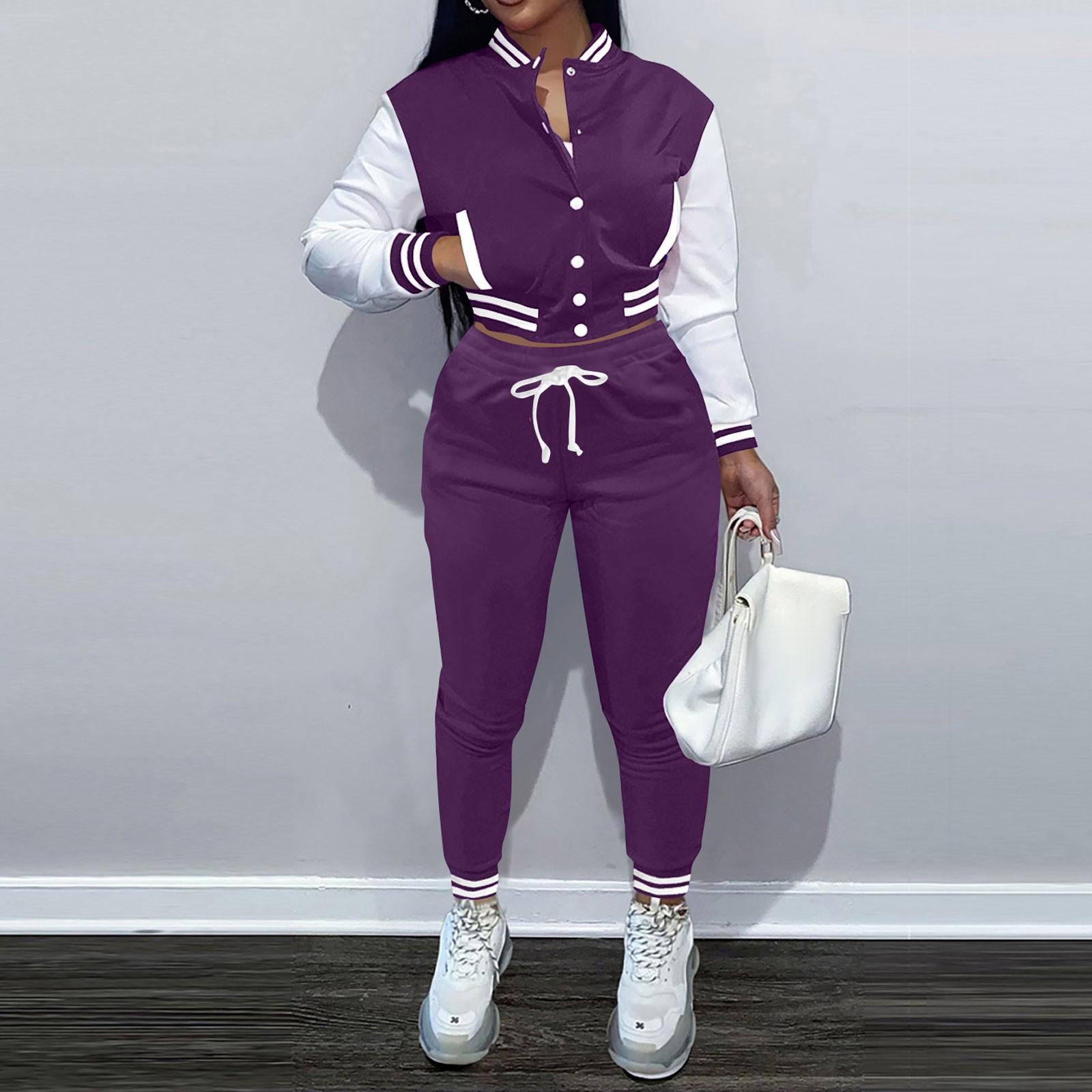 

Женский однотонный короткий пиджак однобортный костюм короткий повседневный тонкий спортивный комплект из двух предметов XL фиолетовый