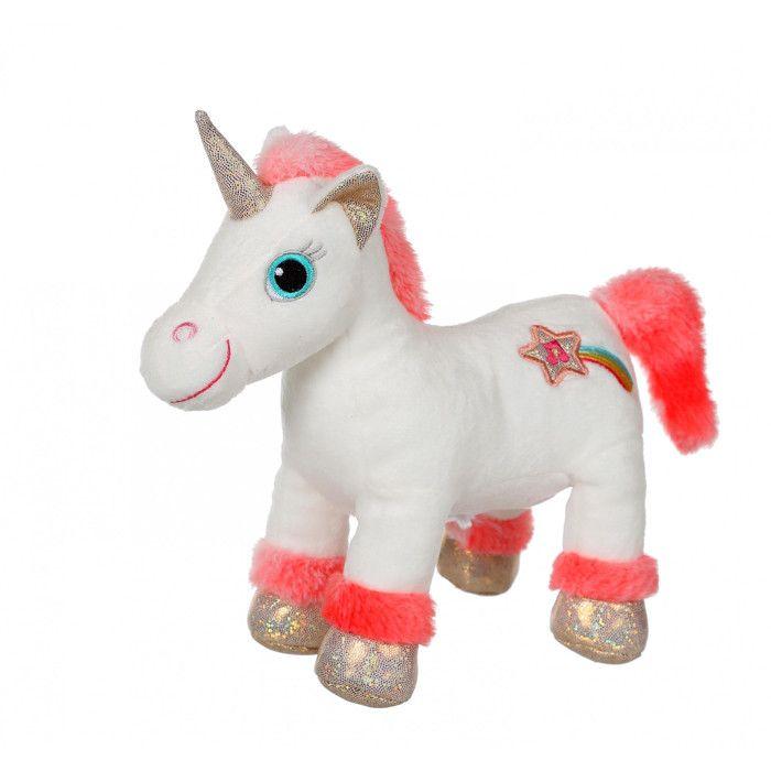 Peluche - peluche lica bella sonore, blanche et rose corail 22 cm