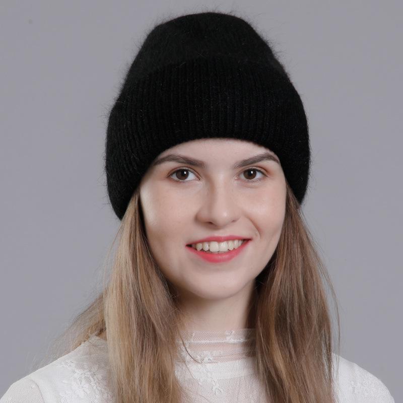 Korean Style Rabbit Fur Knit Hat for Women - Fashionable Autumn/Winter Headband with Earmuffs