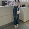 Women's High-Waist Ripped Straight-Leg Jeans - Large Size, Loose, Wide-Leg, Autumn 2022 Collection