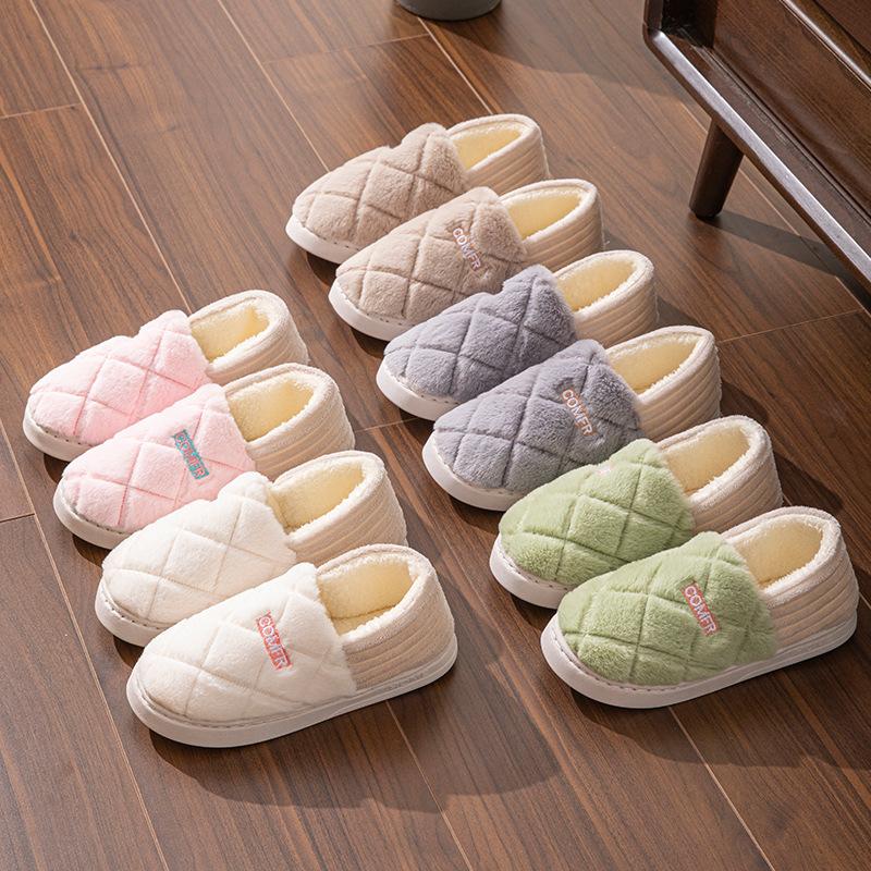 Cotton Slippers Autumn and Winter Couple Home Bag Heel Thermal Shoes Platform Plush Slippers
