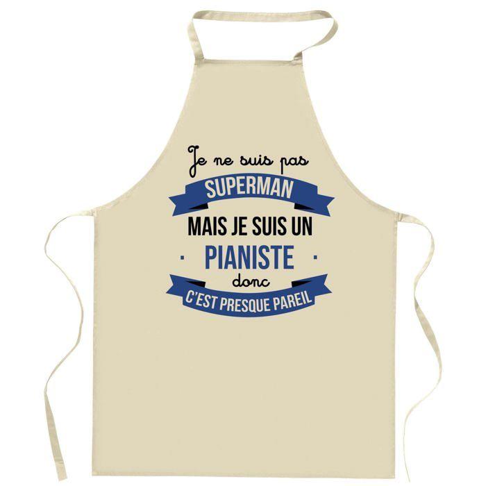 Tablier de cuisine - Pianiste Superhéros - Coton résistant - Impression France - Liens ajustables