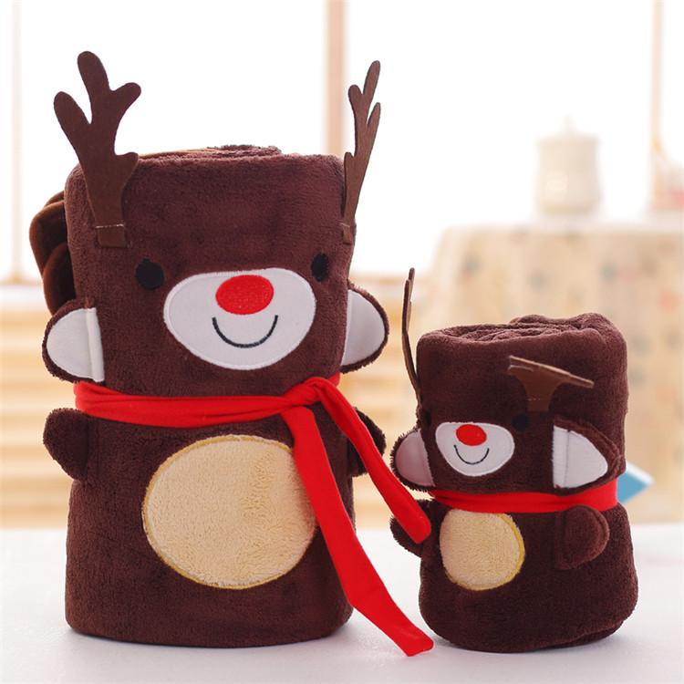 Xmas Cartoon Double-Sided Flannel Blanket - Santa, Reindeer, Snowman & Penguin Office Nap Blanket Christmas Gift