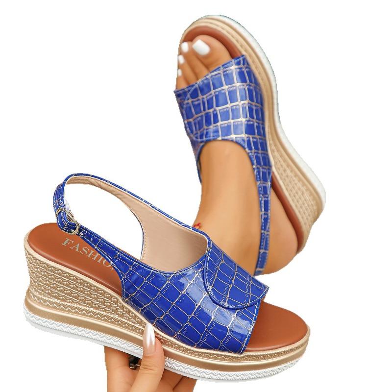 Women's Wide Width Peep-Toe Sandals, Platform Wedge Heel Slides, Buckle Detail Waterproof Shoes for Women