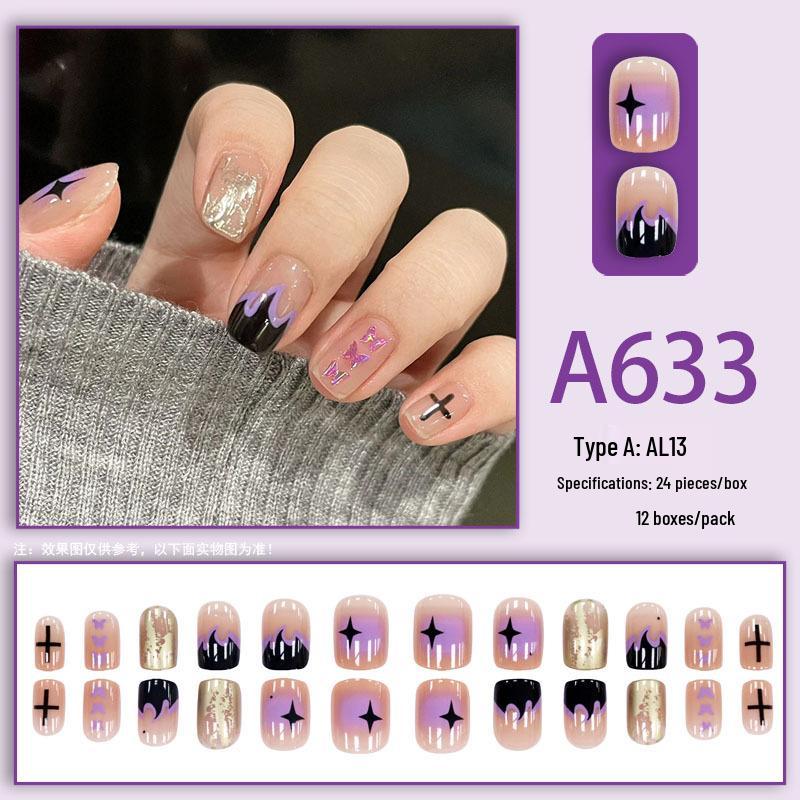 Translucent Butterfly & Star Printed Wearable Fake Nail Tips - Detachable