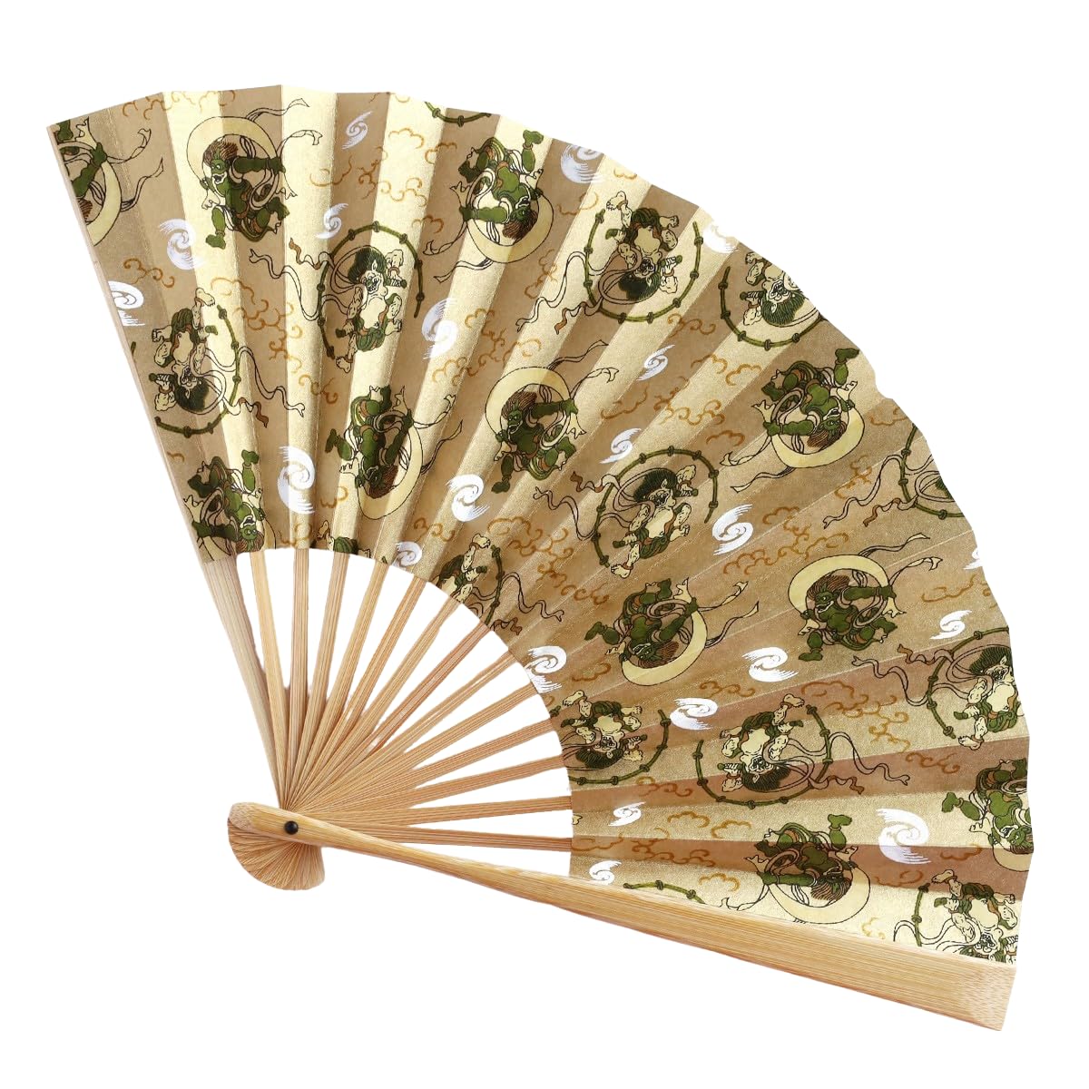 

Shogado Folding Fan, Yuzen Style, Wind God and Thunder God Design, 48116