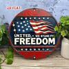 1pc Retro US Flag Metal Wall Decor, Rustic Round Patriotic Sign, Distressed Finish Red White Blue Stars