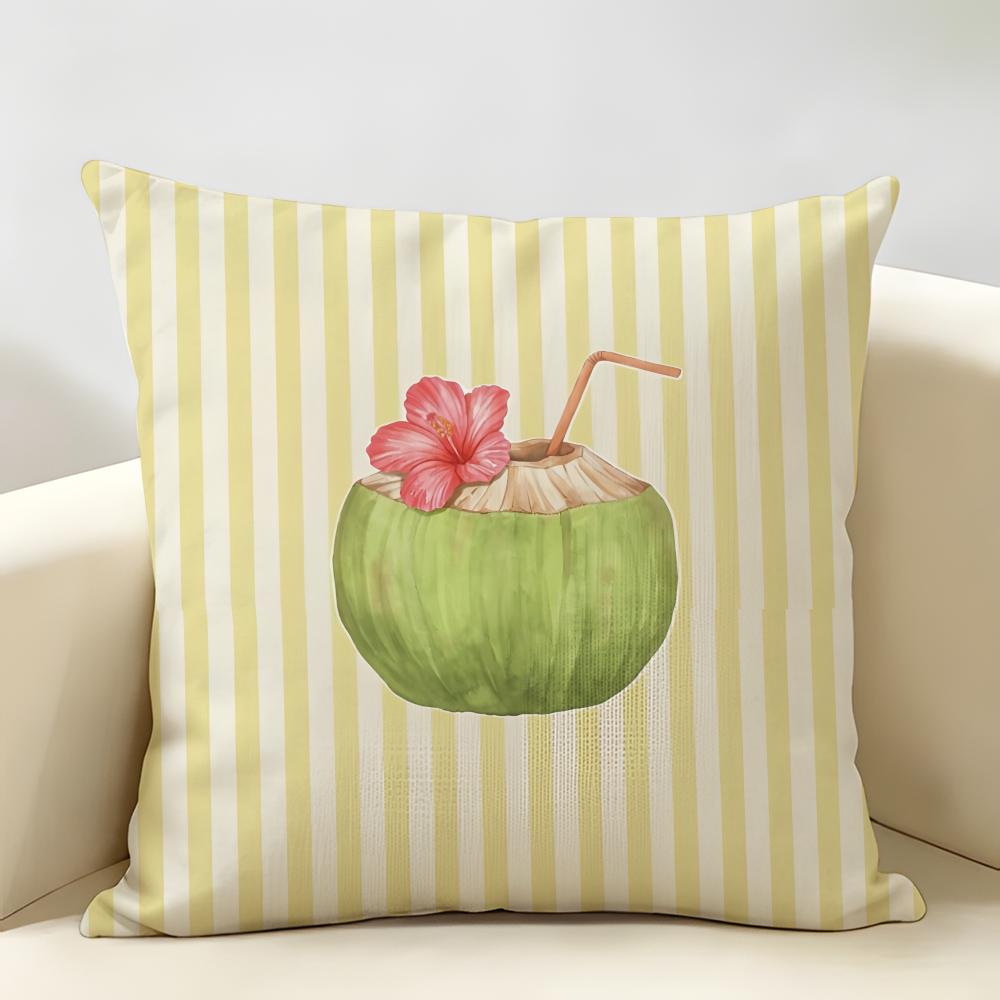 Simple Stripe Fruits Ins Cushion Cover Natural Linen Organic Fabric DoubleSided Printing Room Sofa Decor Pillow Case