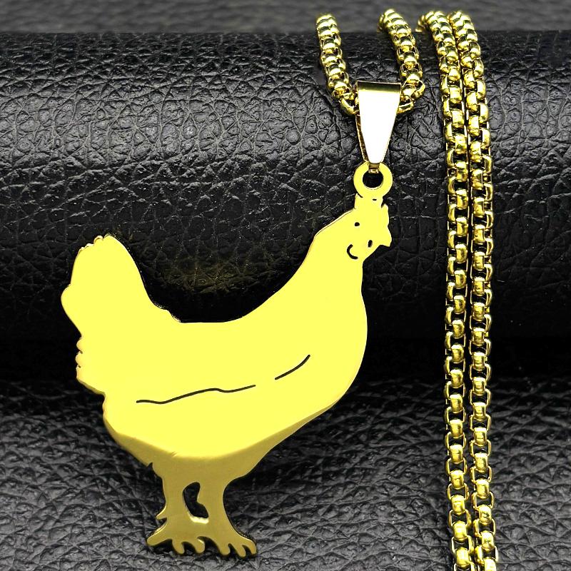 Two Cute Hen Pendant Necklace For Women Men Stainless Steel Gold Silver Color Animal Lover Female Lovely Chain Jewelry Gifts
