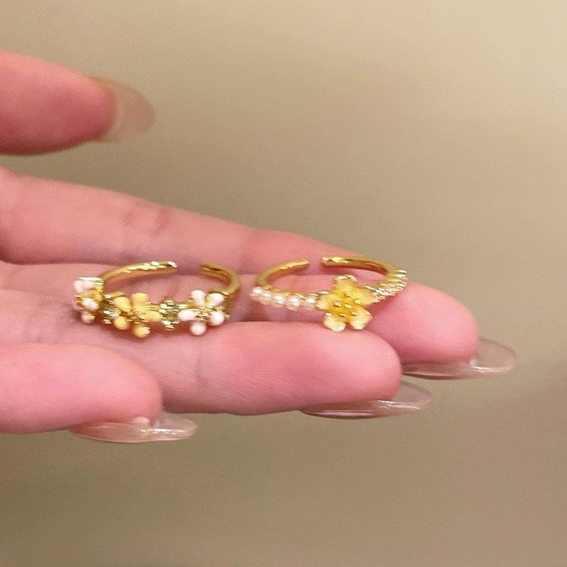 Colorful Beaded Flower Rings For Women Girls Korean  Sweet Large Flower Finger Rings Jewelry Aesthetic Y2K Accessories