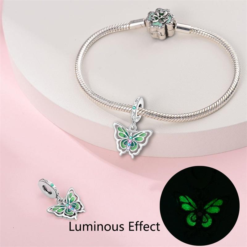 Authentic Glow-In-The-Dark Firefly Dangle Charm Fit Original Bracelet Diy Copper Flower Lantern Charms For Jewelry Making