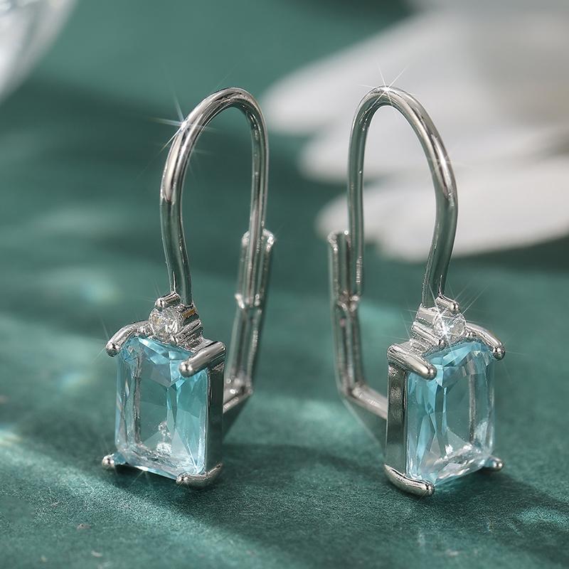 Elegante quadratische hellblaue synthetische Zirkon-Hängeohrringe für Damen, Hochzeitsbankett, baumelnde Ohrringe, Schmuckzubehör, Geschenke