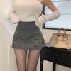 2025 Autumn/Winter High-Waisted Woolen Culottes with Double-Breasted Slim-Fit Design