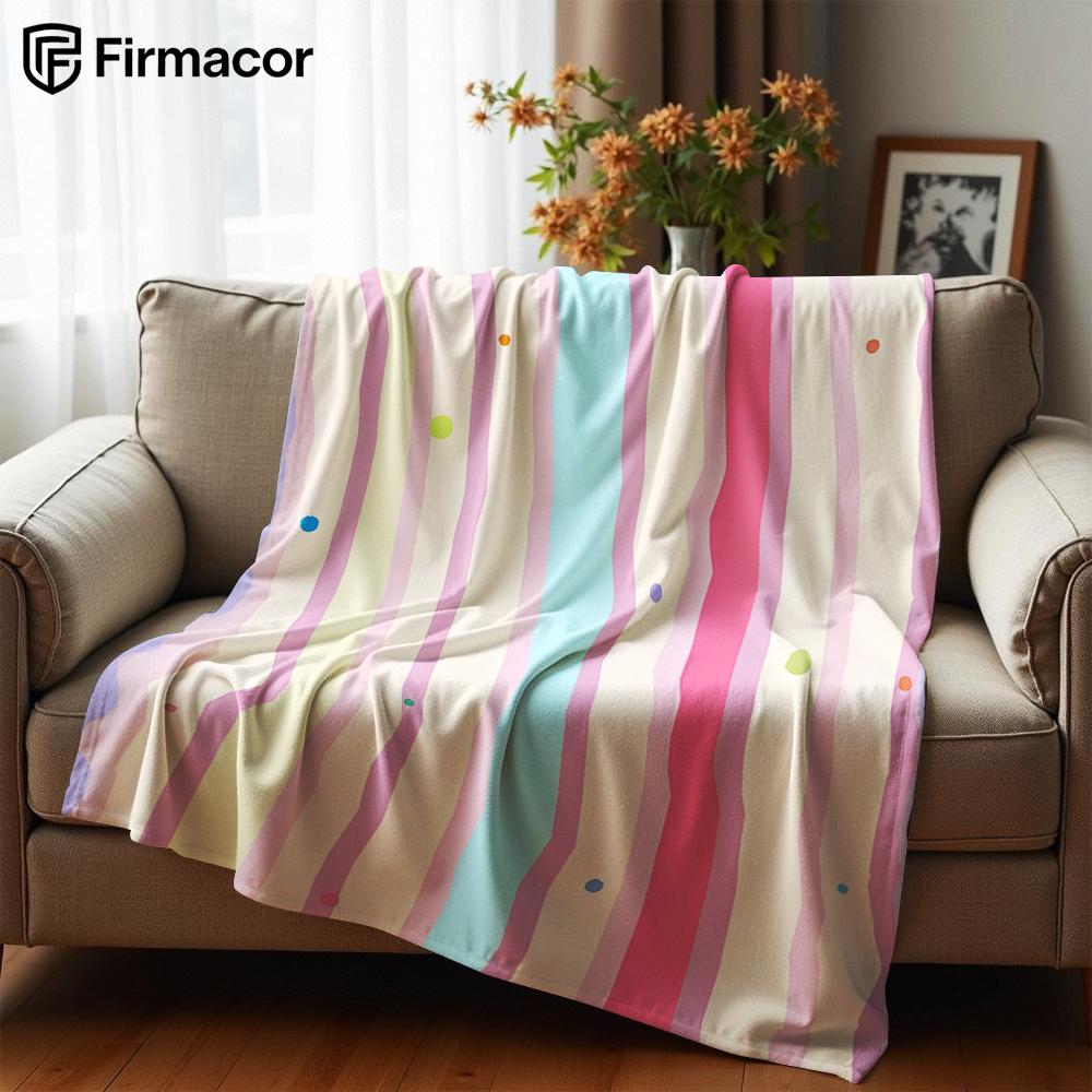 Pastel Dot Stripe Cartoon Anime Print Flannel Blanket Soft Warm Throw for Kids Bedroom Sofa Christmas Office Car