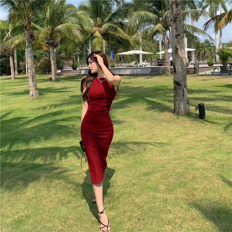 Dámské letní Retro Halter Temperament Elegantní šaty na jedno rameno