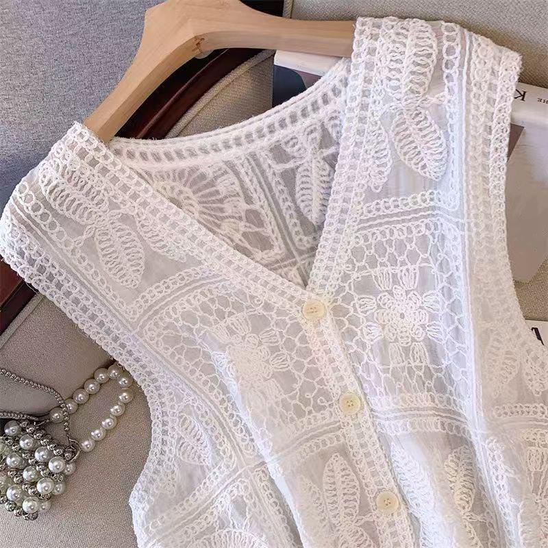 Vest Skeleton Women Cotton Undershirt Oversize Sleeveless Shawl Vintage Loose Lace Casual V-Neck Suspenders Vest Shawl