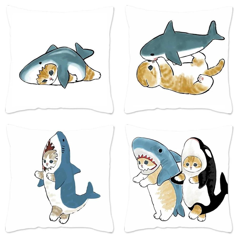 Luxury Home Decor Pillowcase Cat Shark Creative Pattern Cushion Cover Living Room Sofa Cushion Cover