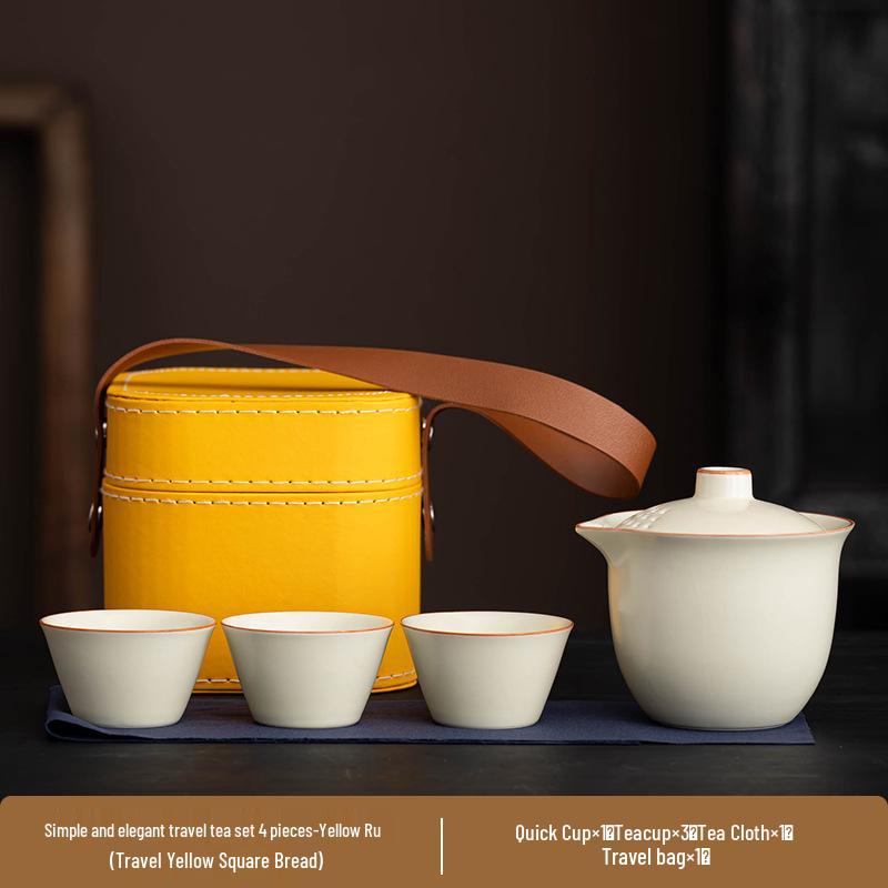 Portable Ru Kiln Tea Set: Light Luxury Travel & Car-Mounted Drinkware for Camping & Business Trips