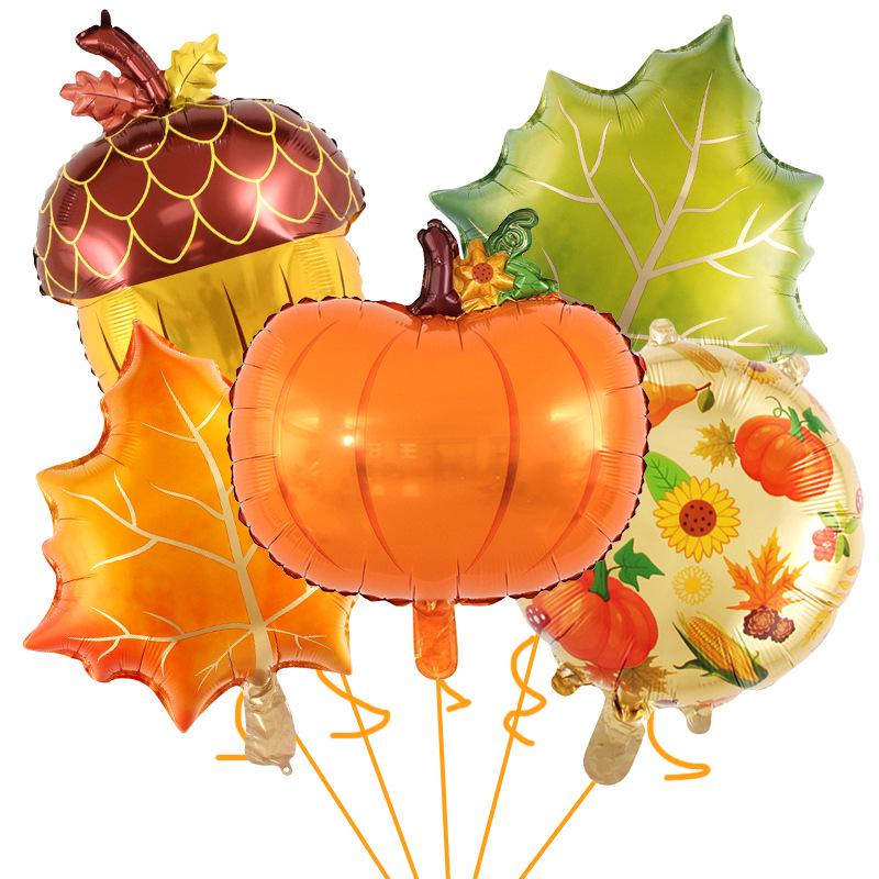 Thanksgiving Party Balloon Set - Maple Leaf & Pumpkin Aluminum Decorations