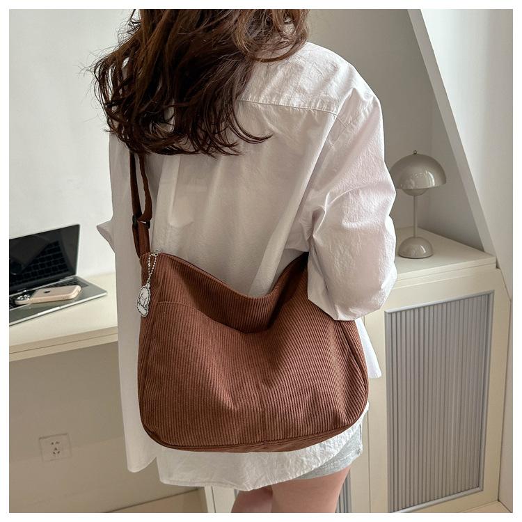 Cotton Corduroy Shoulder Bag for Women Large Capacity Crossbody Purse Jelly Style Daily Tote