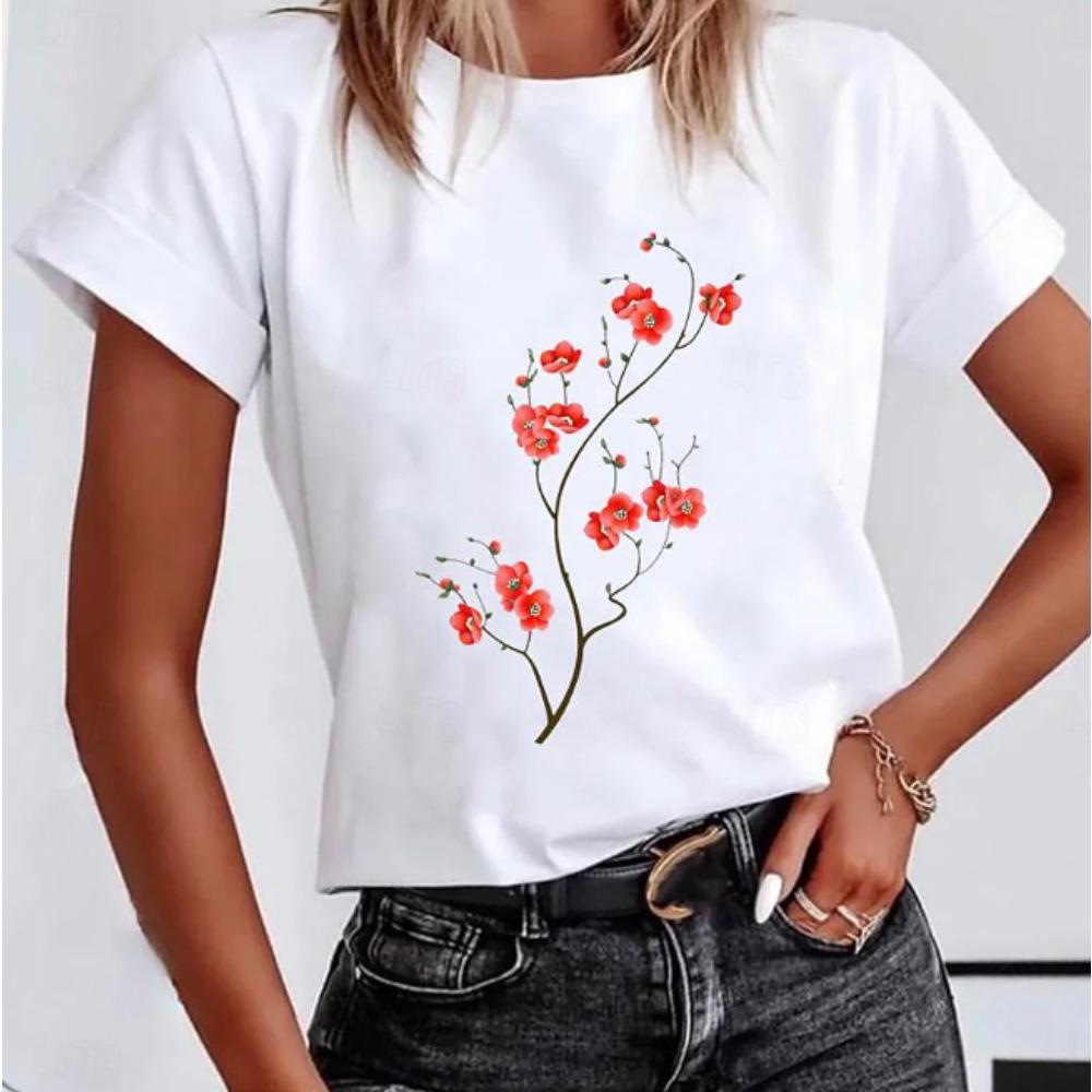 Fashion Women Retro Creative Floral Pattern Print T Shirt Funny Casual O-neck Short Sleeves T-shirt Summer Female Tee Shirt