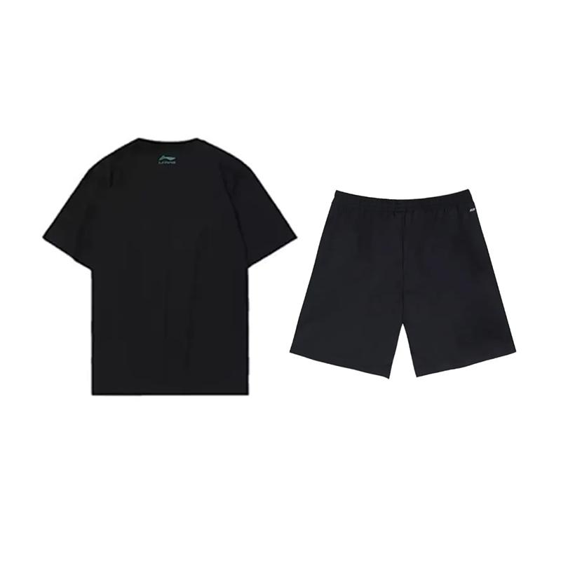 Li-Ning Letter Print Fashion Personality Trendy Versatile Round Neck Pullover Short Sleeve T-Shirt Casual Sports Suit Unisex Tops AHST465-2+YKSV147-2