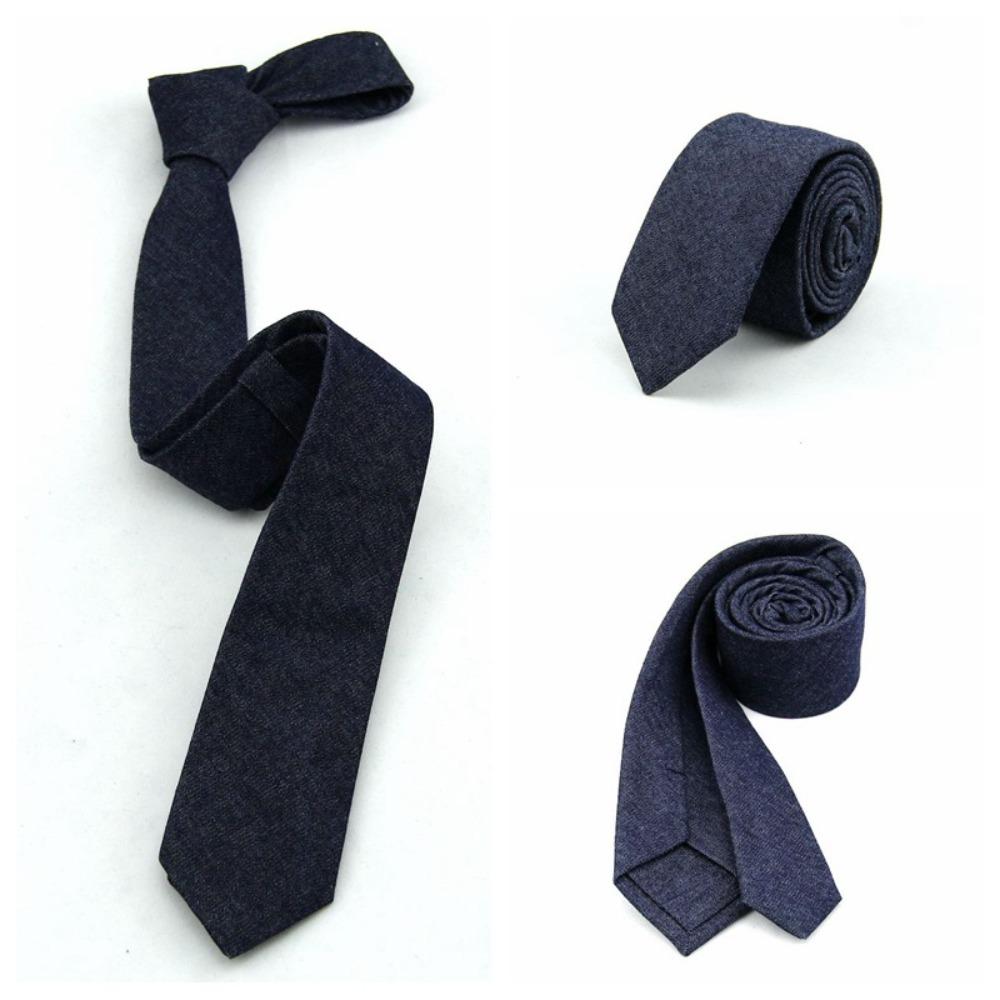 Adjustable Jean Fabric Tie Narrow Retro Cravat Simple Denim Men Necktie  Business