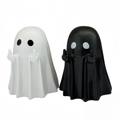 Halloween Ghost Figurine Funny Middle Finger Ghost Statue Sassy Ghost Ornament for Home Office Desk Shelf Mantel Decoration