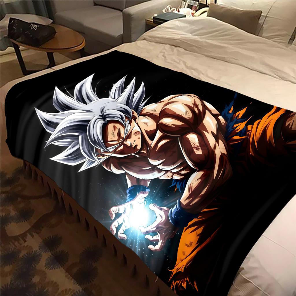 1 Stück Son Goku Druck Flanelldecke, Hohe Qualität für alle Jahreszeiten, Heimdekoration, Wärme und Komfort, Perfekt für Weihnachtsgeschenke