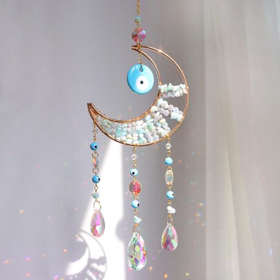 Yousheng Evil Eye Faux Crystal Suncatcher, Prism Rainbow Maker Window Hanging Decor, Wind Chime Style Moon Sun Catcher for Home Garden Decor
