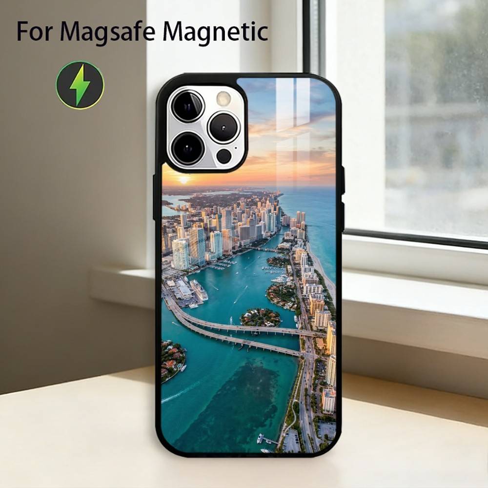 Summer Art M-Miami Florida Phone Case For iPhone17,16,15,14,13,12,11 Plus,Pro Magnetic with Magsafe Wireless Charging