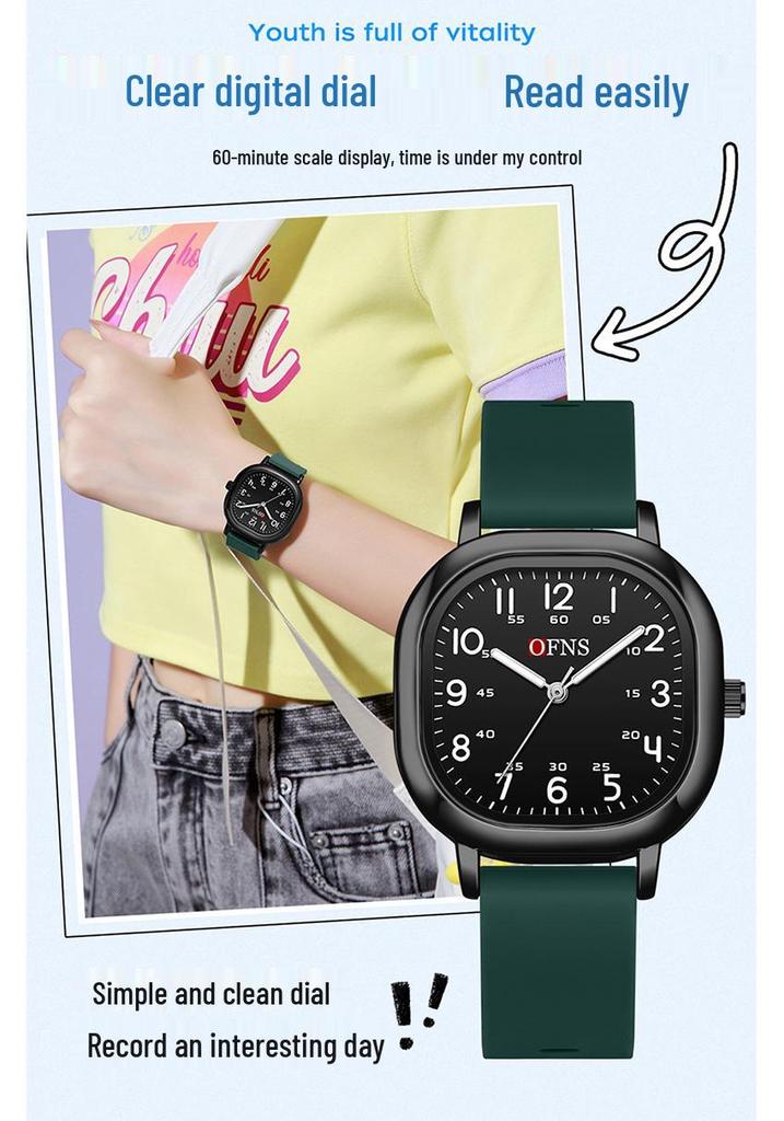 Oufanni Student Exam Watch: Silent Quartz Square Wristwatch with Night Light for Boys & Girls