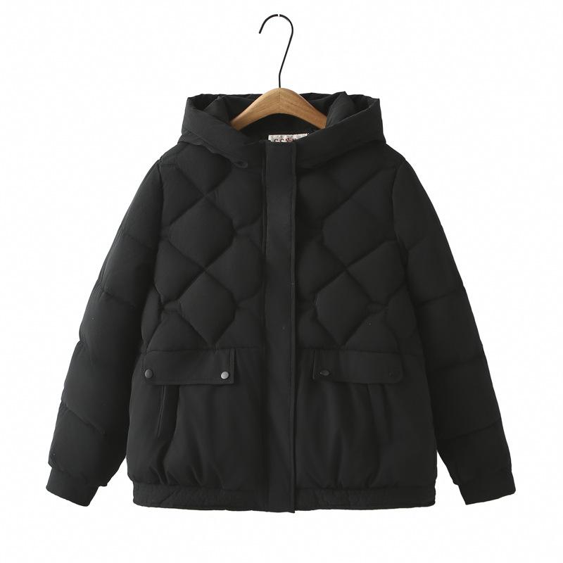 

Женская парка большого размера зимняя свободная утепленная повседневная с капюшоном в клетку аргайл теплая куртка с хлопковой подкладкой 685 5XL чёрный