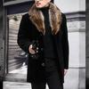 Men Woolen Coat Faux Fur Collar Solid Color Single-breasted Slim Fit Coldproof Top Outwear Autumn Winter Windbreaker Jacket for Daily Wear