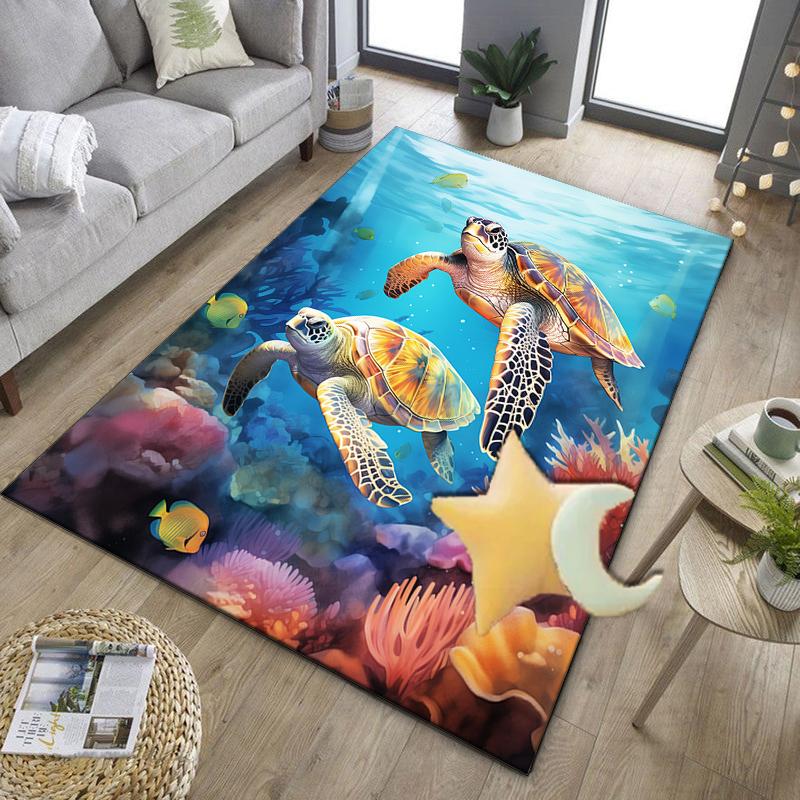 Cartoon Sea Turtle Artwork Office Rug Chair Mat, Entryway Carpet, Suitable for Front Door, Bedroom, Living Room, Desk, Holiday Gift