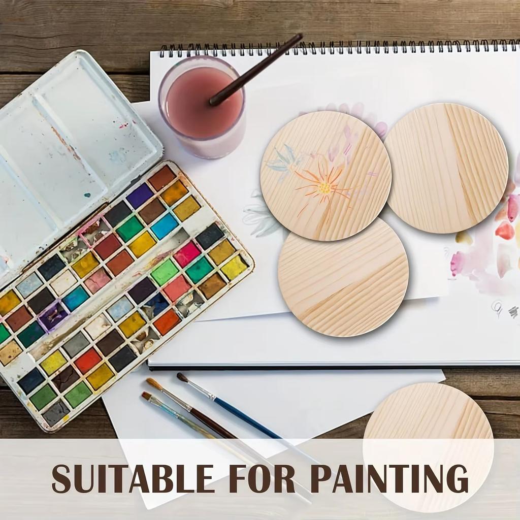 4-Inch Circular Blank Wooden Coaster Used For Crafts With Anti Slip Silicon Dots For Diy Painting Woodcut Home Decoration