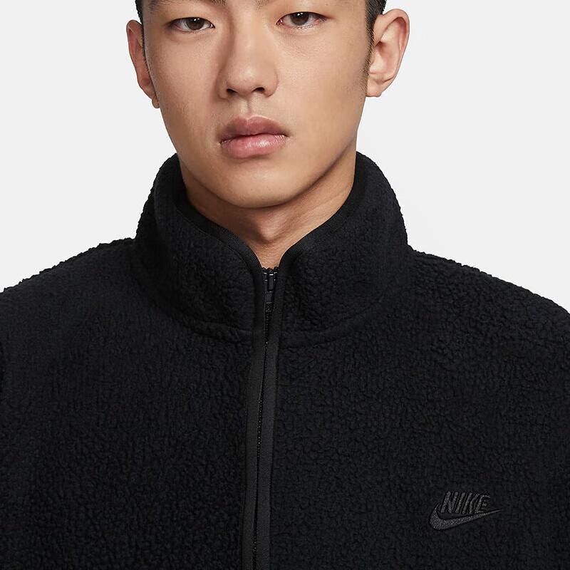 Nike Men's Winter Stand-Collar Jacket Fleece-Lined for Warmth Plush Casual Sportswear