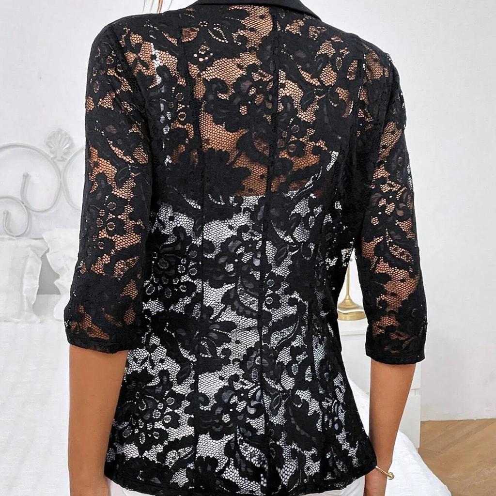 Herbst/Winter Neue Elegante Einfarbig Mode Spitze Patchwork Blazer frauen Top