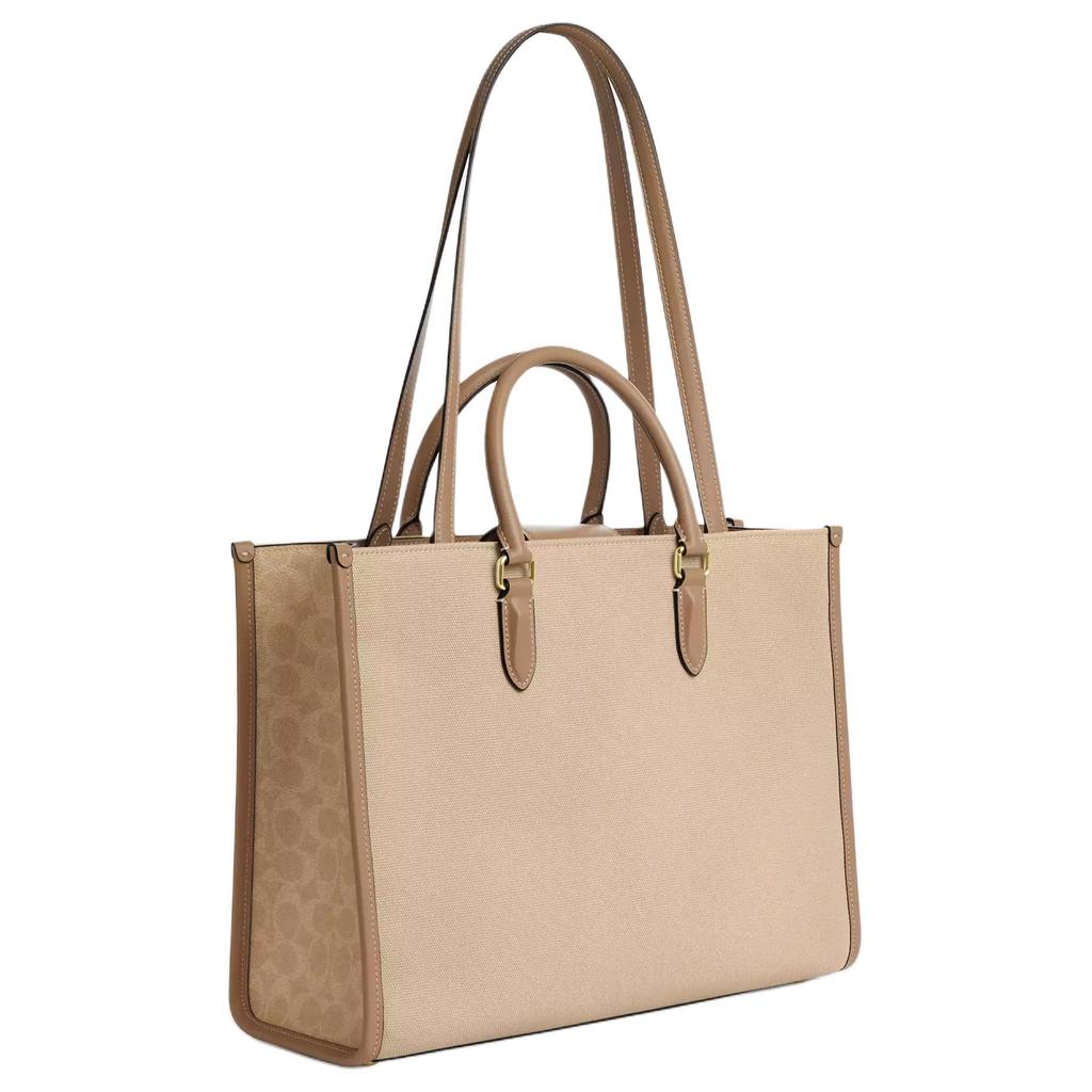 Coach Maggie 37 Gold Metal Logo Coated Canvas And Leather Tote Bag Women Tote Bags Natural CAK59-IMLG6