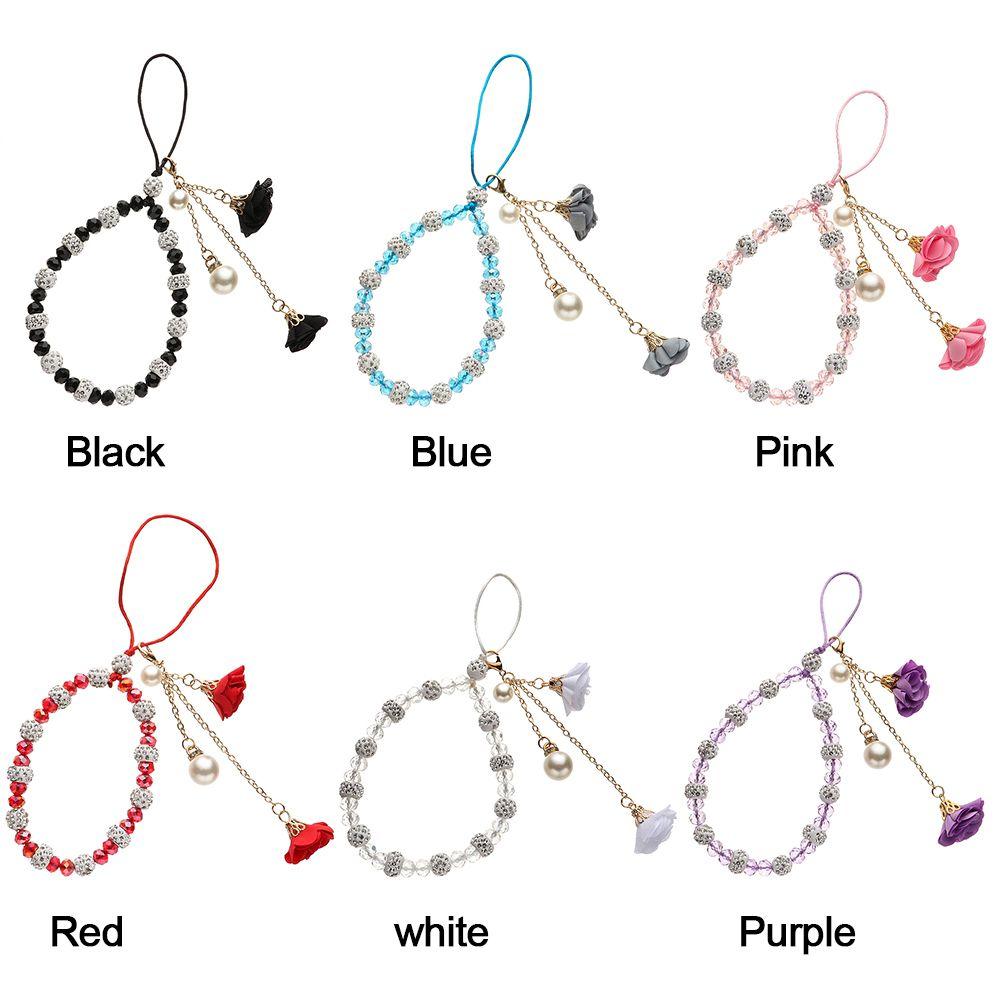 Fashion Pendant Flower Bracelet Mobile Phone Lanyard Crystal Phone Straps Hanging Rope Strap Wrist Rope Anti-lost Lanyard