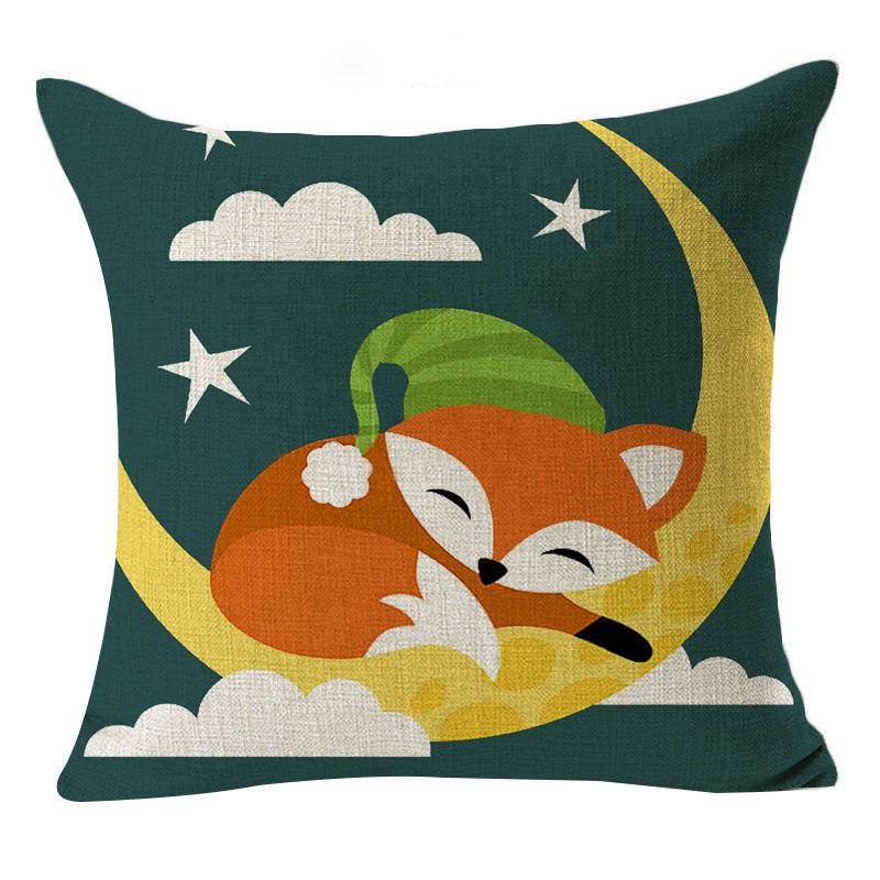 Cute Hand-painted Cartoon Small Animal Linen Pillow Pillow Cover Cartoon Love Red Fox Cushion Cover