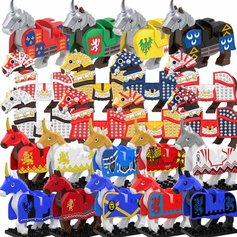 MOC Medieval Figure Mount Building Blocks Roman Wolf Warrior Infantry Lion Heart King Castle Knights Armored War Horse Brick Toy