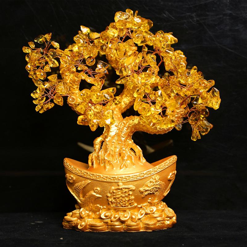 1Pcs Chinese Yuanbao Money Fortune Tree Wealth Luck Ornaments Small Feng Shui Yellow Lucky Wealth Trees Decoration