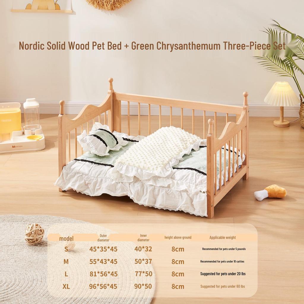 Spring Moisture-Proof Solid Wood Pet Bed - Removable, Washable Beech Playpen for Dogs and Cats