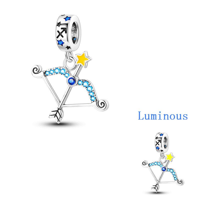 Original Copper Charms Luminous Zodiac Signs Beads Pendants For Women Fit Original Bracelet Necklace Diy Gift