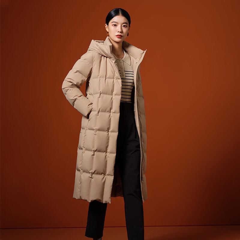 Tanboer Women's Elegant Slim Fit Hooded Long Goose Down Jacket TB232860