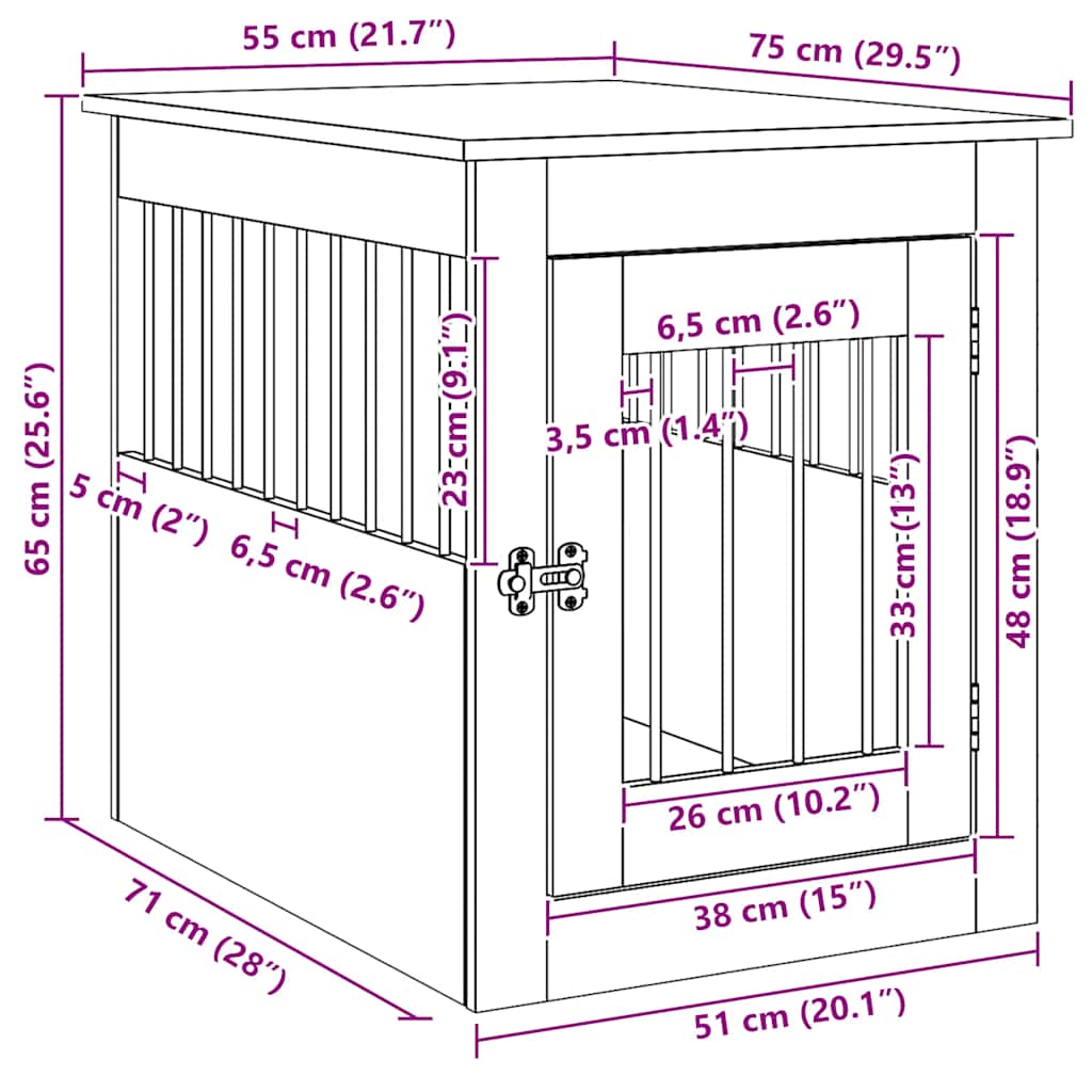 Hundebox Möbel Schwarzeiche 55 x 75 x 65 cm Holzwerkstoff